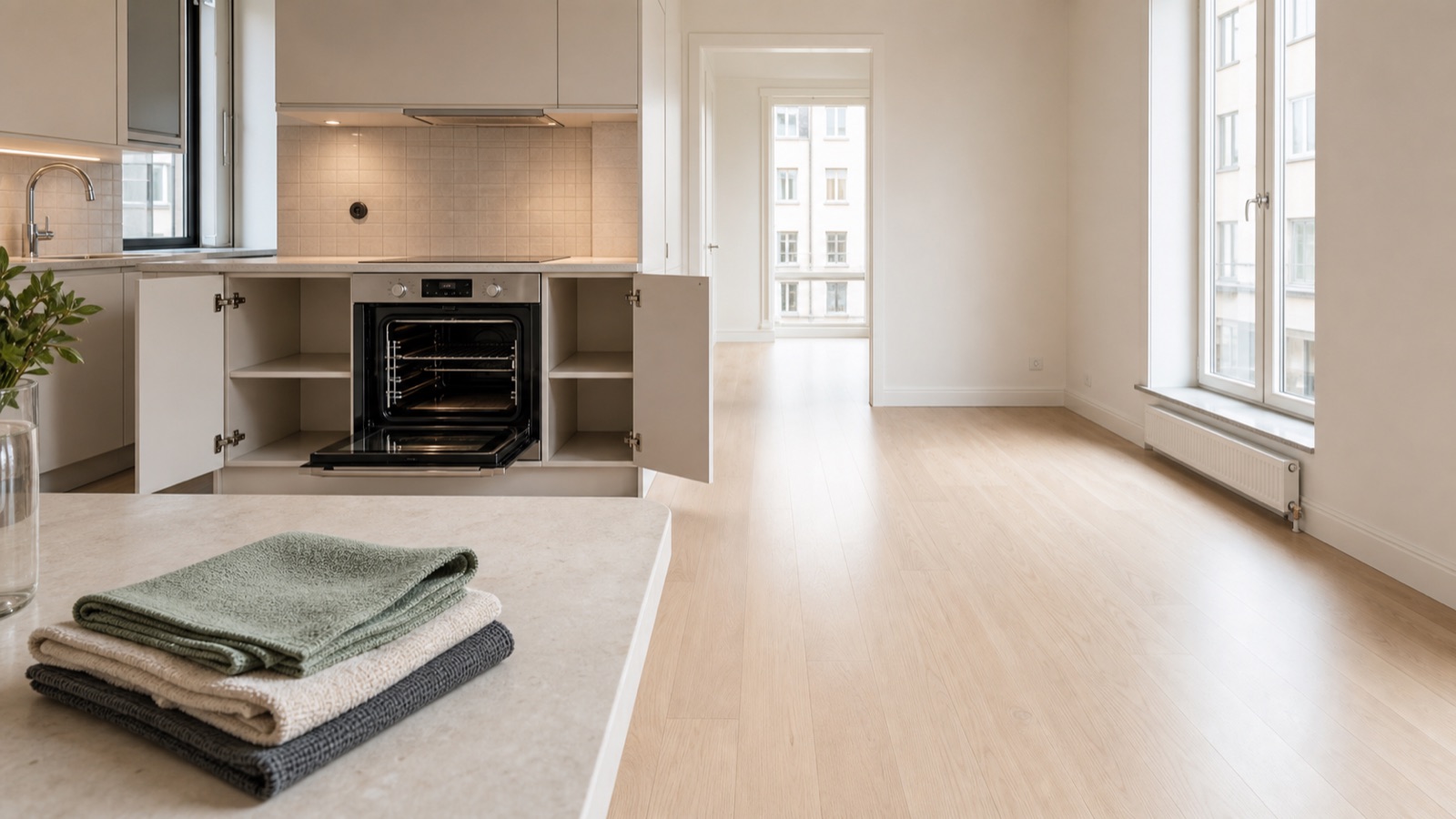 Empty, freshly cleaned apartment ready for inspection